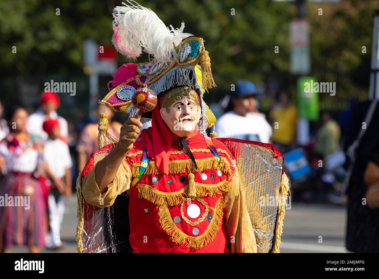 Washington DC, USA - September 21, 2019: The Fiesta DC, Guatemalan dancer performing El Baile de los Moros y Cristianos traditional dance during the p Stock Photo