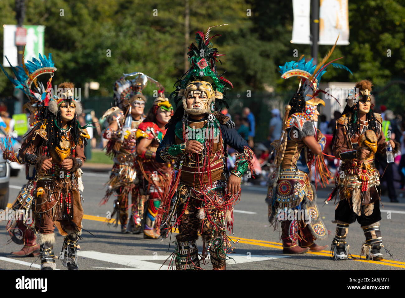 Washington DC, USA - September 21, 2019: The Fiesta DC, The Fiesta DC Parade, guatemalans wearing traditional clothing representing the Indigenous peo Stock Photo