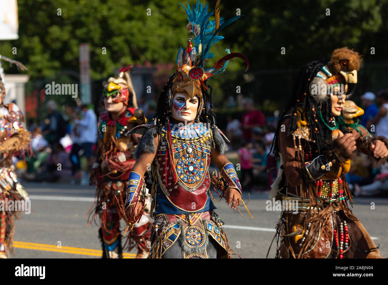 Washington DC, USA - September 21, 2019: The Fiesta DC, The Fiesta DC Parade, guatemalans wearing traditional clothing representing the Indigenous peo Stock Photo