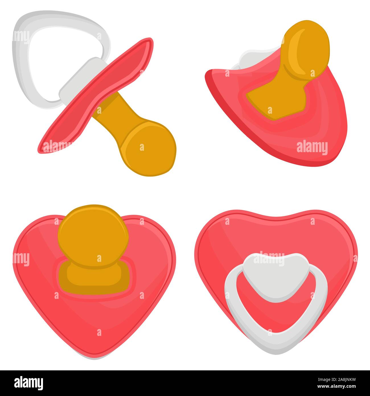 Illustration on theme big colored set baby pacifiers, dummy with rubber