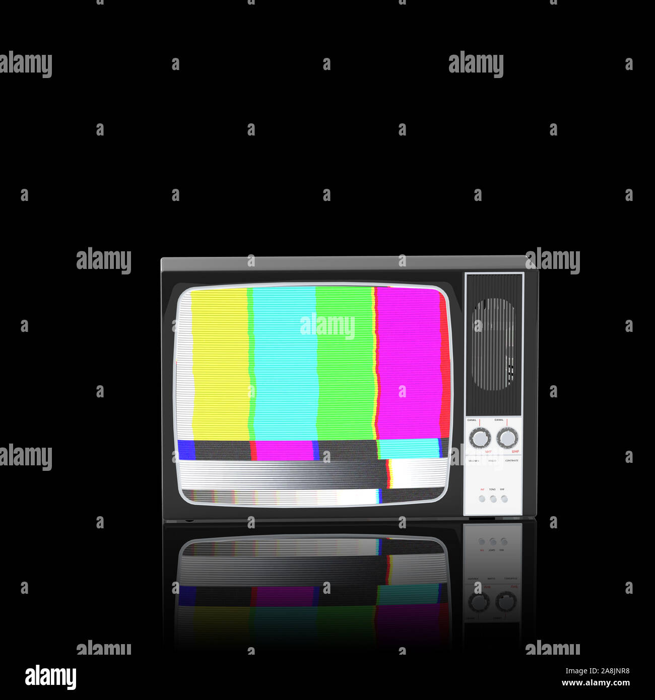 old television no signal on black background, 3D Rendering Stock Photo