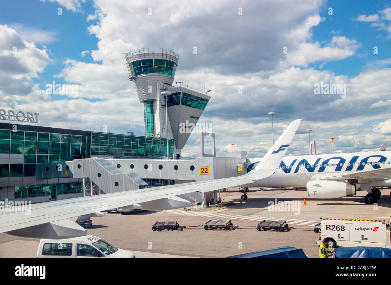 Vantaa, Helsinki/Finland-13JUL2019: Finavia Vantaa airport in Helsinki Finland. Passenger airplane in airport. Stock Photo