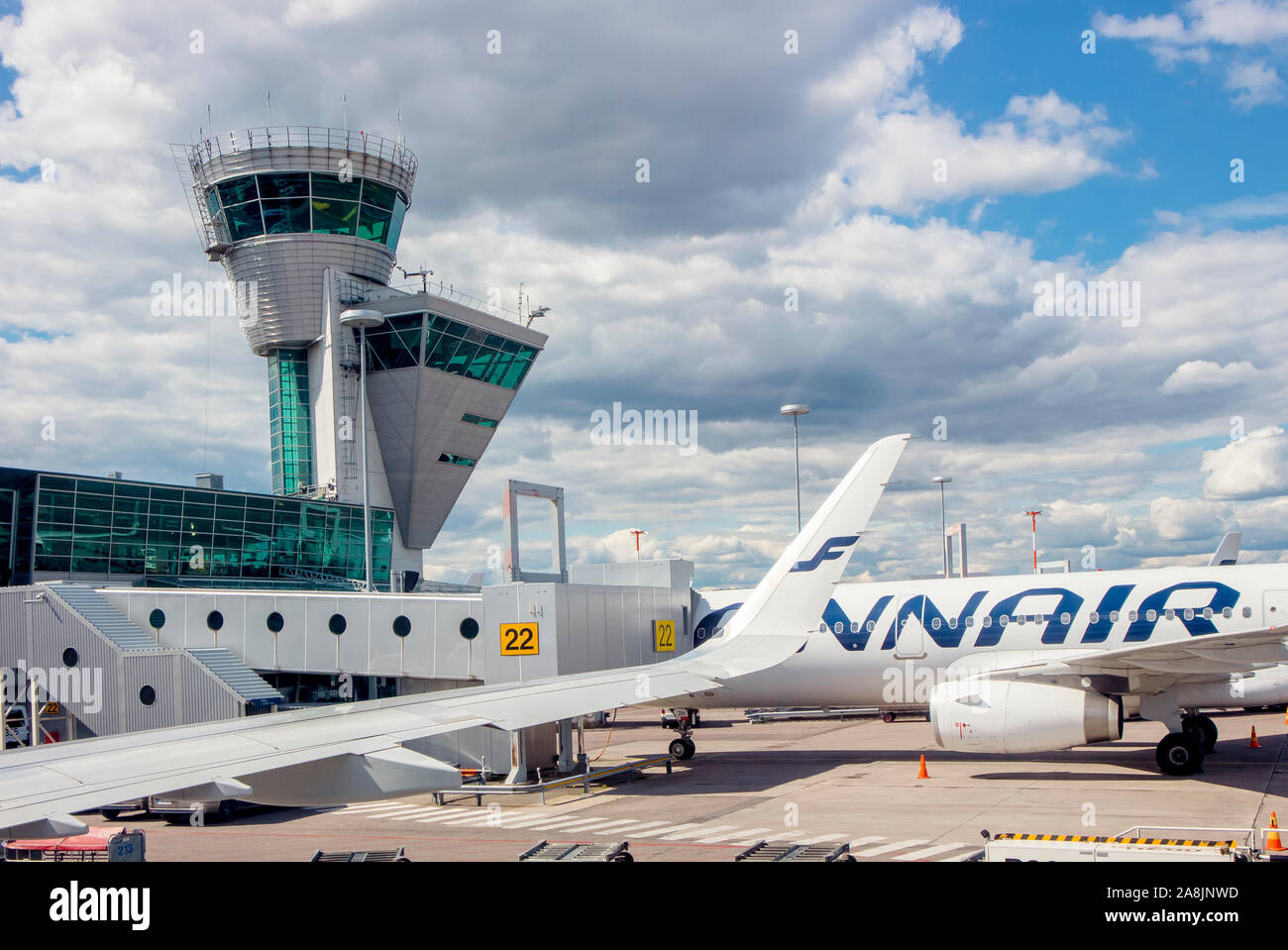 Vantaa, Helsinki/Finland-13JUL2019: Finavia Vantaa airport in Helsinki Finland. Passenger airplane in airport. Stock Photo