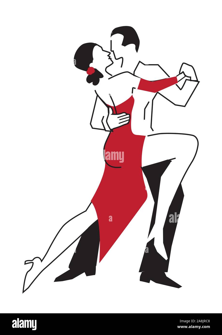 Tango Dancing couples, lineart.  Lineart stylized illustration of young couples dancing tango. Vector available. Stock Vector