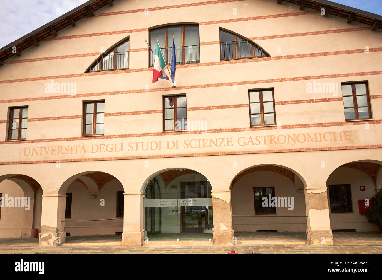 The main entrance to the University of Gastronomic Sciences at Pollenzo, Bra, Piemonte, Italy Stock Photo