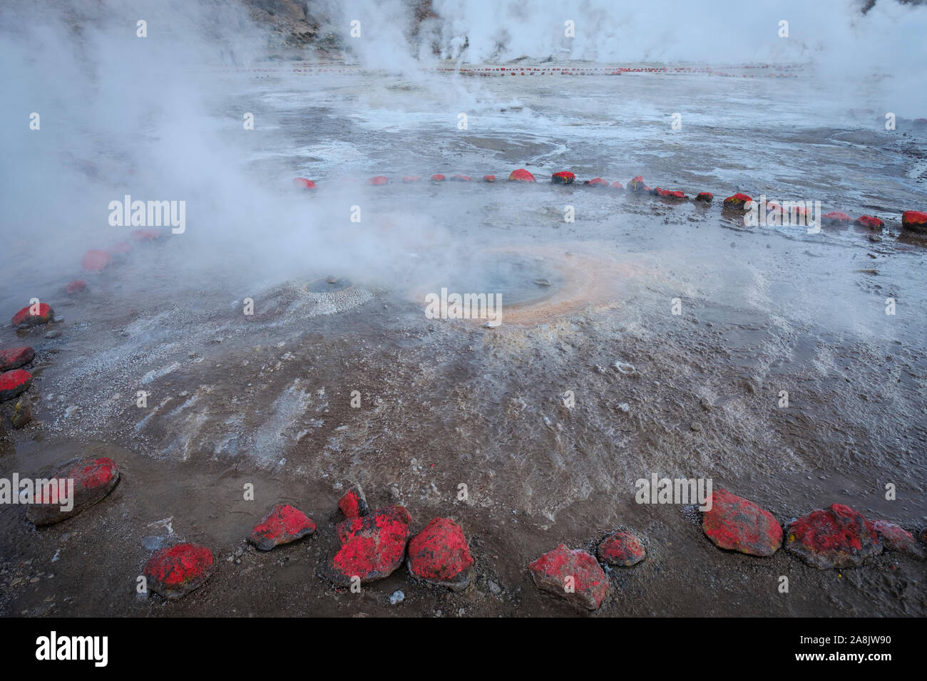 Vent of steam of El Tatio Geyser Field in Northern Chile Stock Photo
