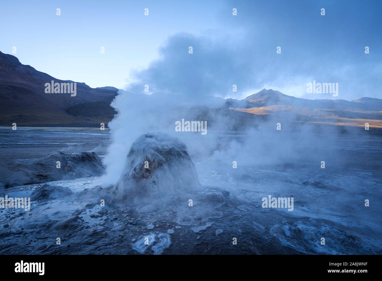 Fumarola of steam of El Tatio Geyser Field in Northern Chile Stock Photo