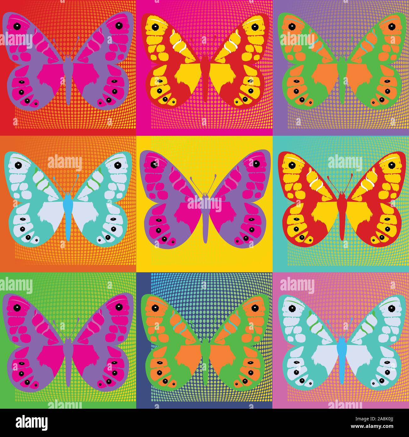Set of colored butterflies  Pop Art Andy Warhol, vector Stock Vector