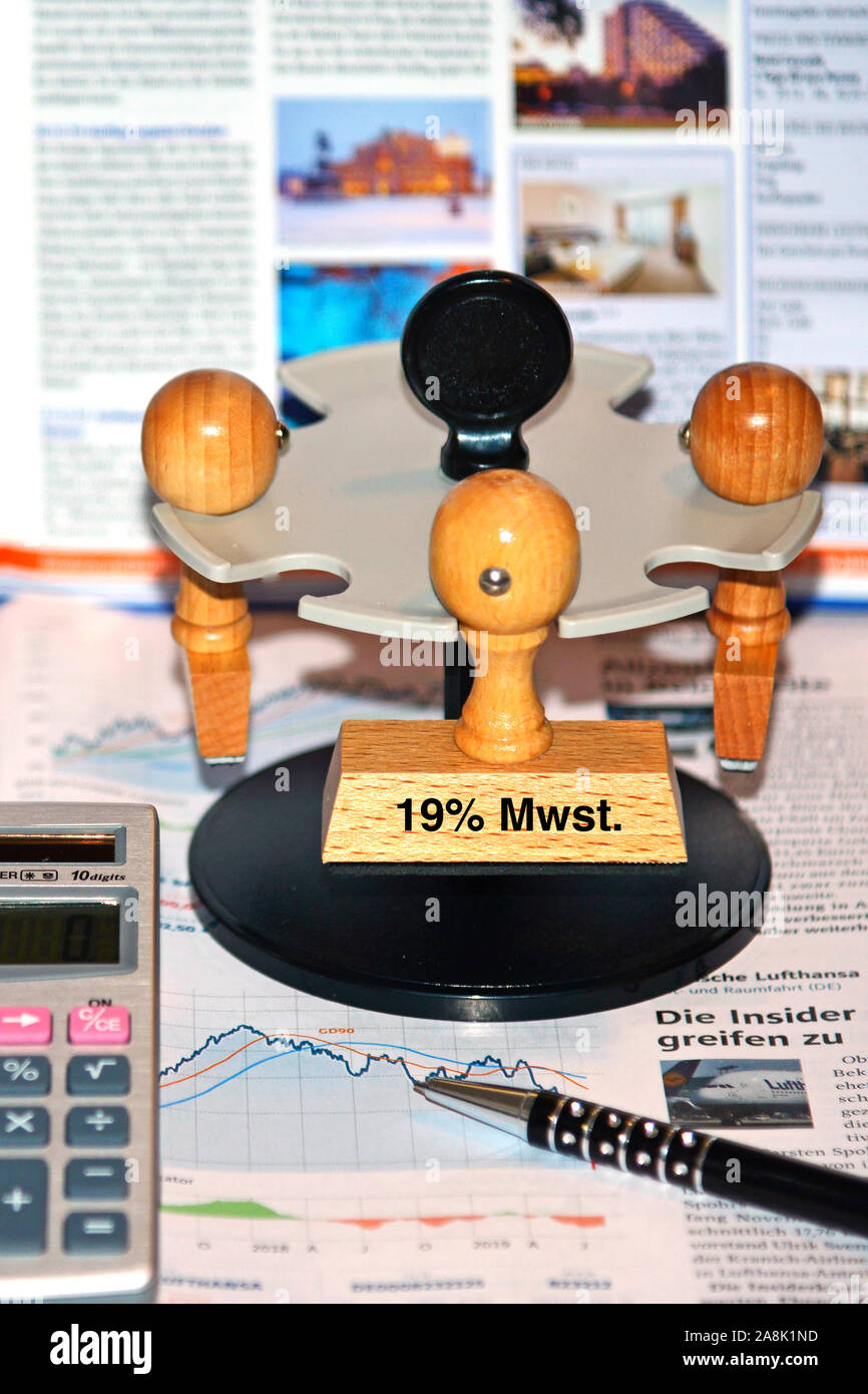 Stempel mit der Aufschrift: 19% Mwst., Mehrwertsteuer, Stock Photo