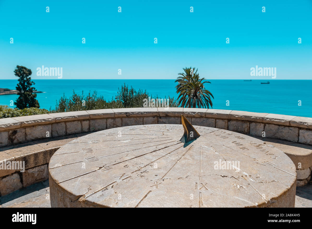 Ancient Roman sundial. Roman amphitheater in Tarragona, Spain. An ...