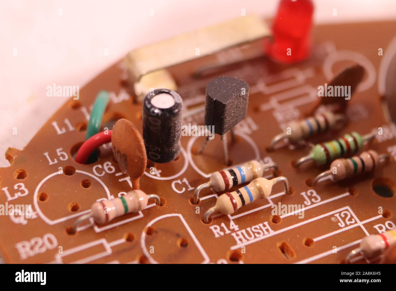 The circuit board of a Kiddie Smoke Detector circa 2007 Stock Photo