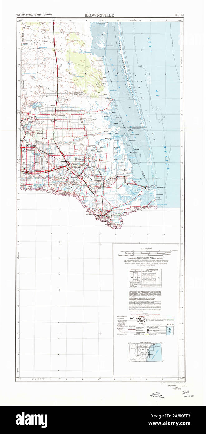 USGS TOPO Map Texas TX Brownsville 105985 1956 250000 Restoration Stock Photo