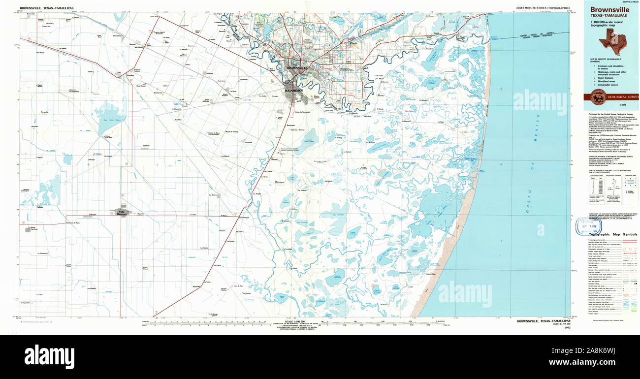 USGS TOPO Map Texas TX Brownsville 122009 1992 100000 Restoration Stock Photo