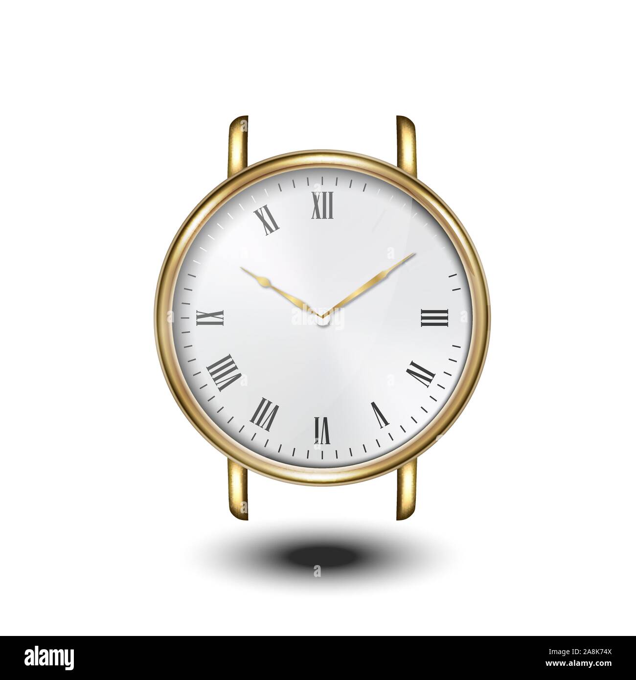 Realistic Golden Classic Vintage Unisex Wrist Watch with Roman Numerals ...