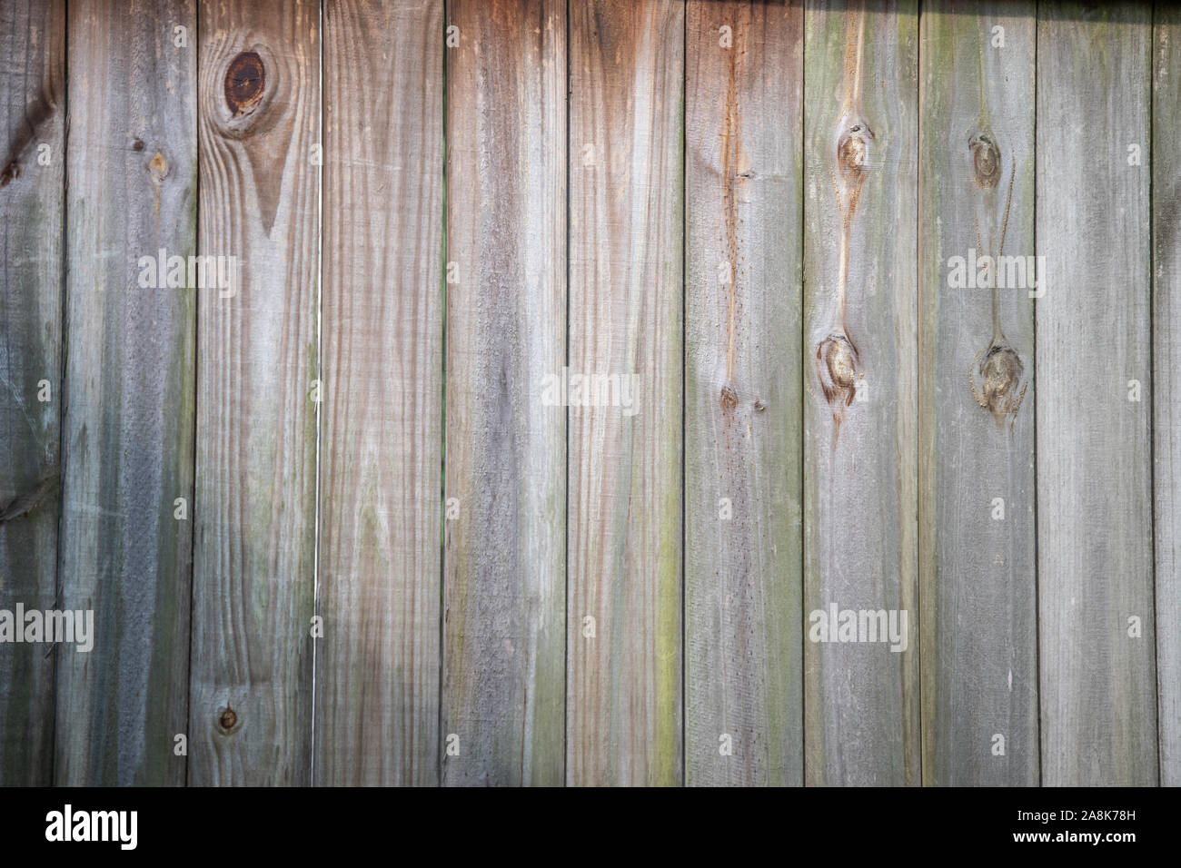 A wall of wooden boards is a nice background, texture or wallpaper. A good place for a message or announcement. Bokeh effect. Stock Photo