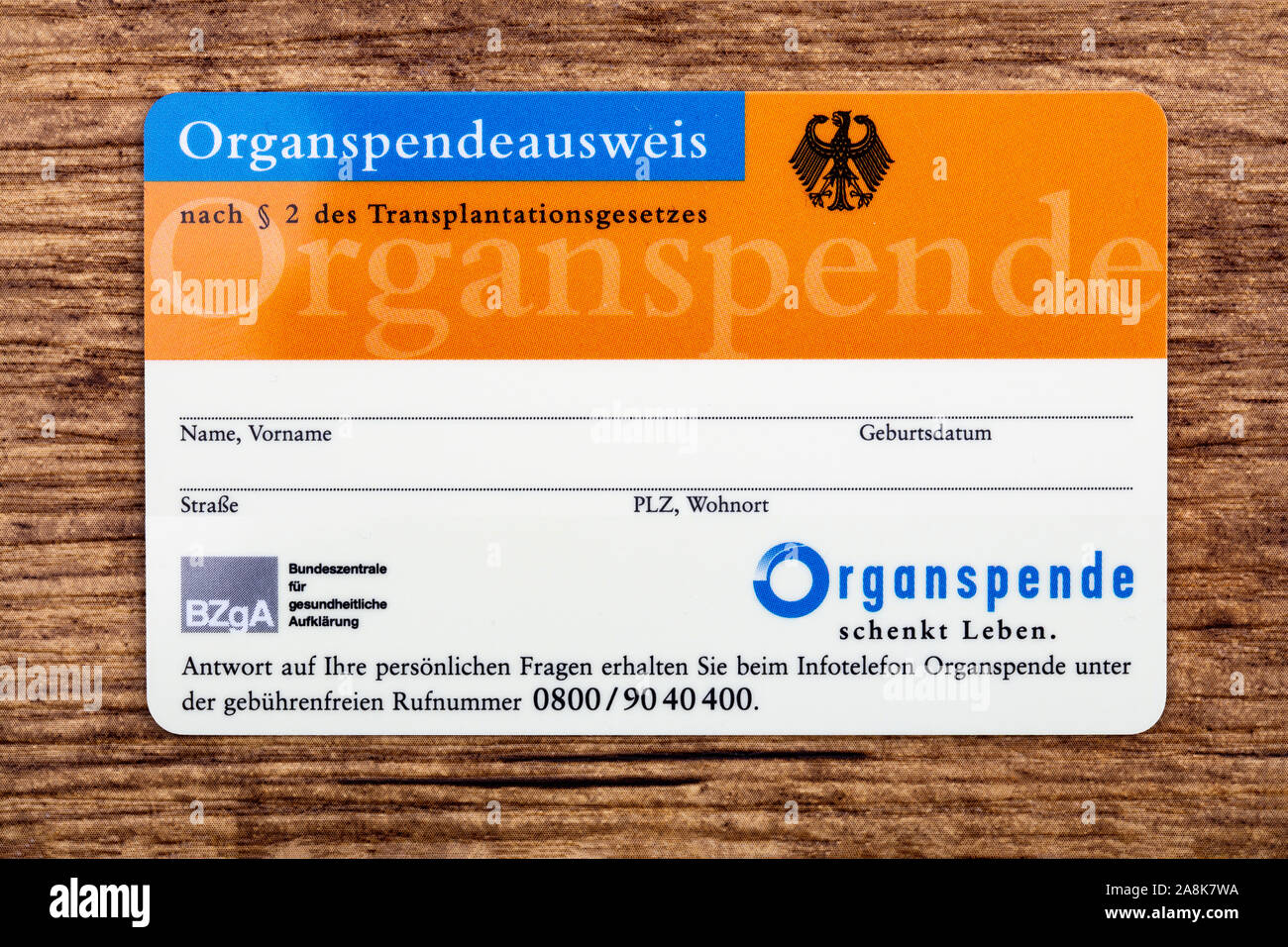 KOELN, GERMANY 2019-11-01 Organ Donation Card published by: Federal Center  for Health Education (BZgA) in Germany Stock Photo - Alamy