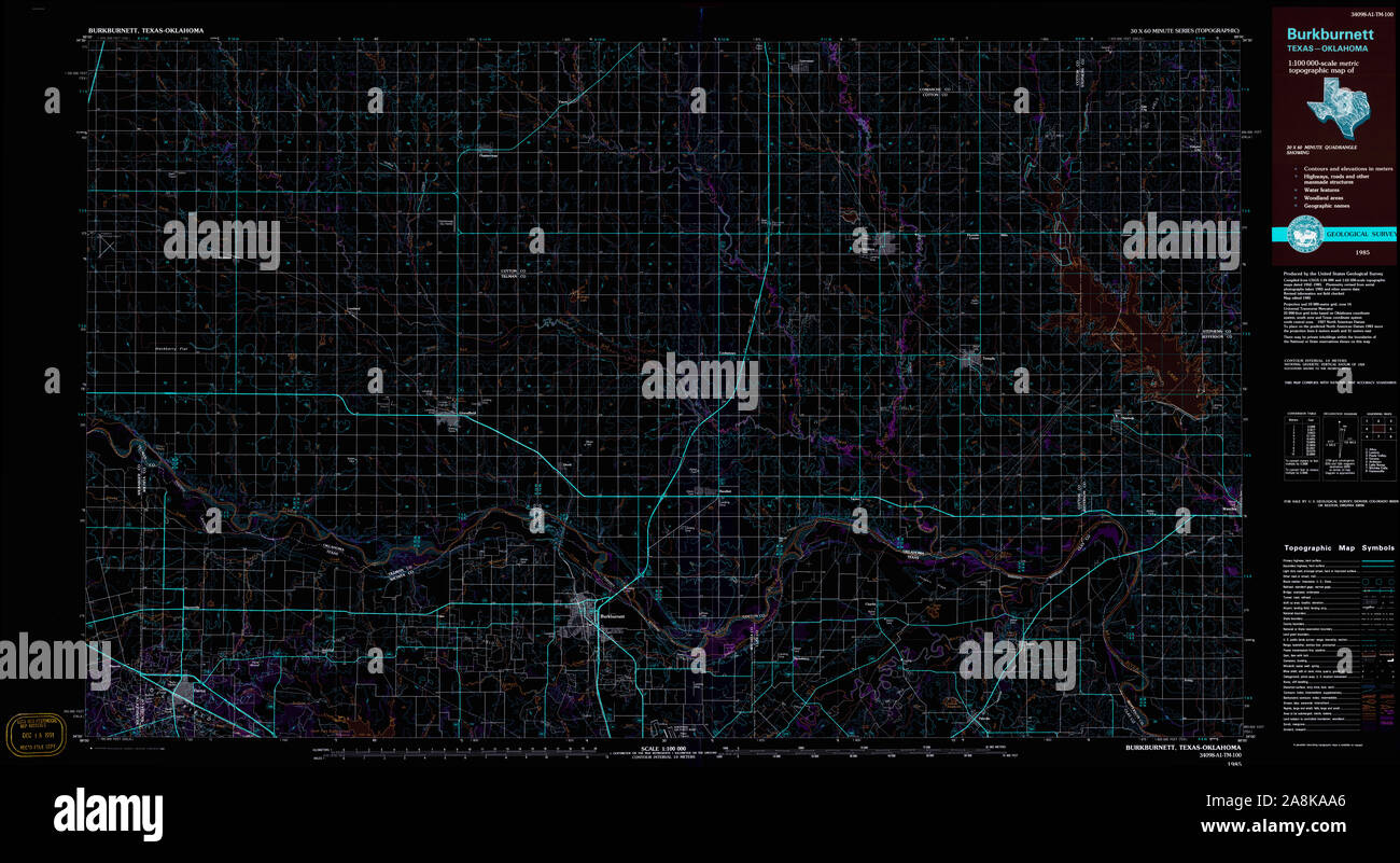 USGS TOPO Map Texas TX Burkburnett 122036 1985 100000 Inverted ...