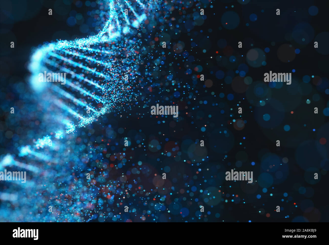 Colorful DNA molecule. Concept image of a structure of the genetic code. 3D illustration of genetic code and science. Stock Photo