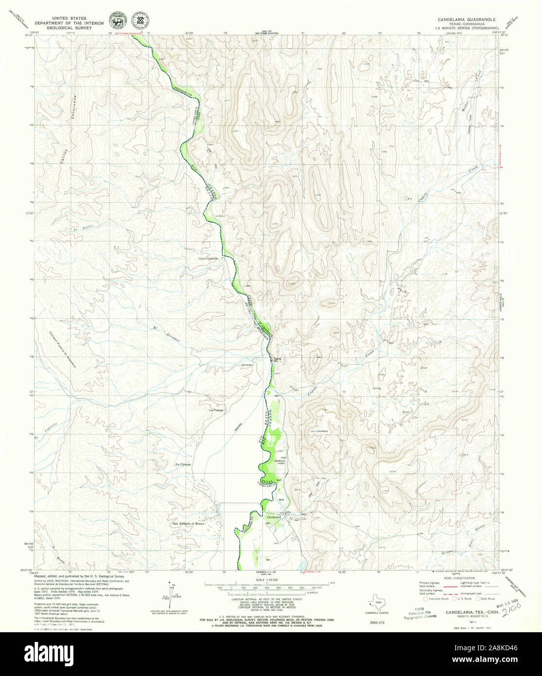 USGS TOPO Map Texas TX Candelaria 105449 1979 24000 Restoration Stock Photo