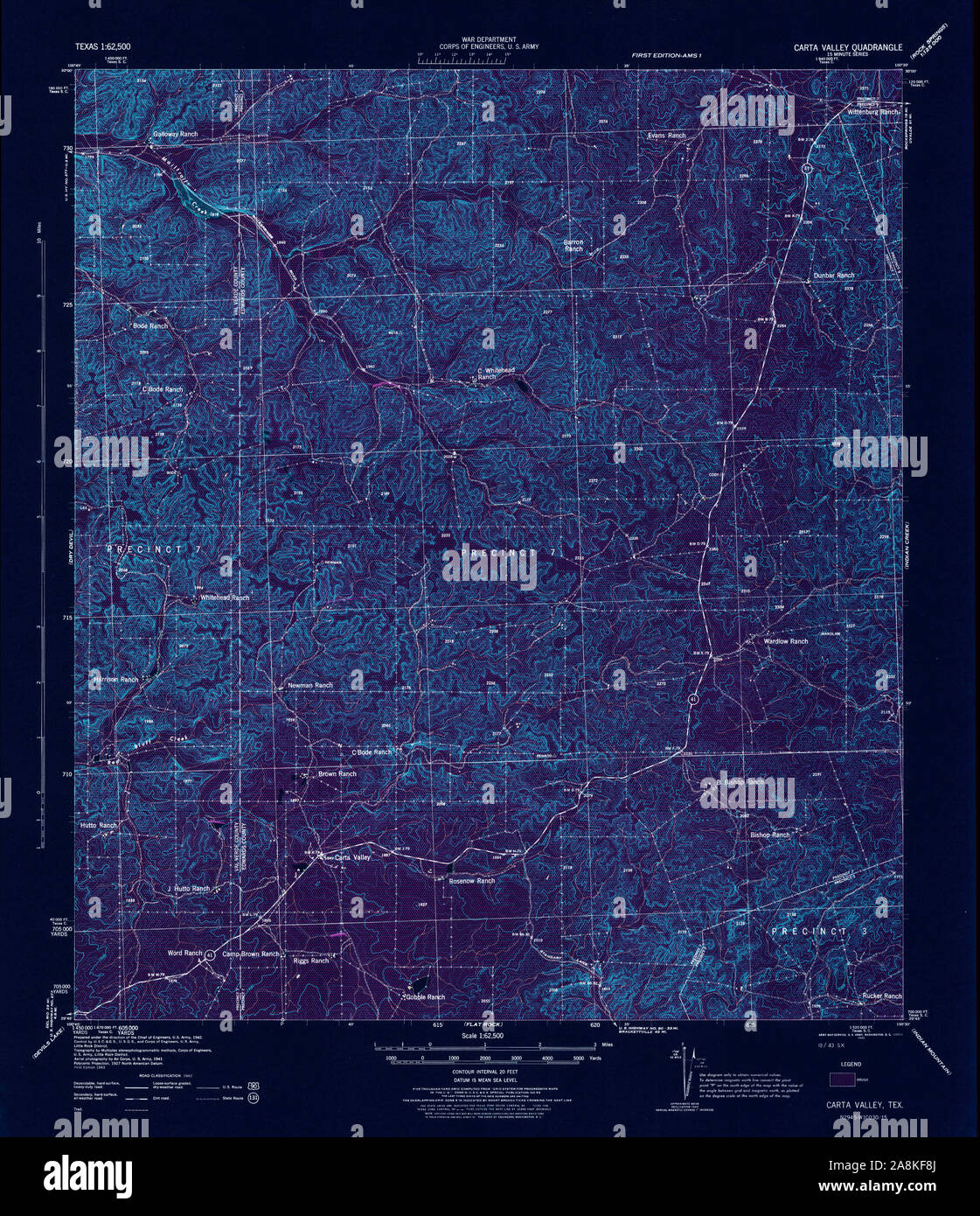 USGS TOPO Map Texas TX Carta Valley 105522 1943 62500 Inverted