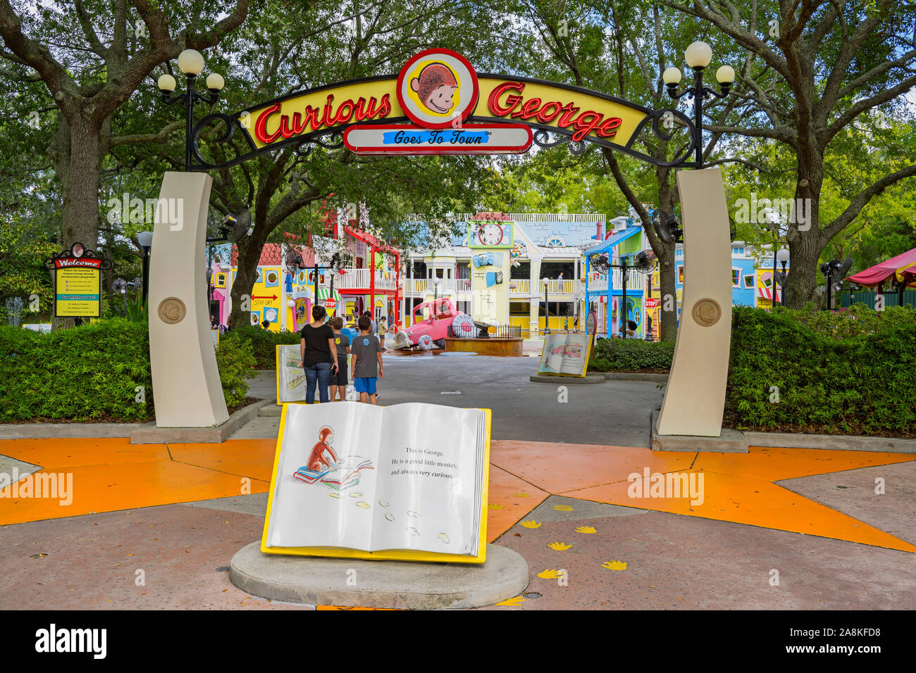 Entrance to Curious George Play Area for Kids, Curious George Goes to Town, Universal Studios, Orlando, Florida, USA Stock Photo