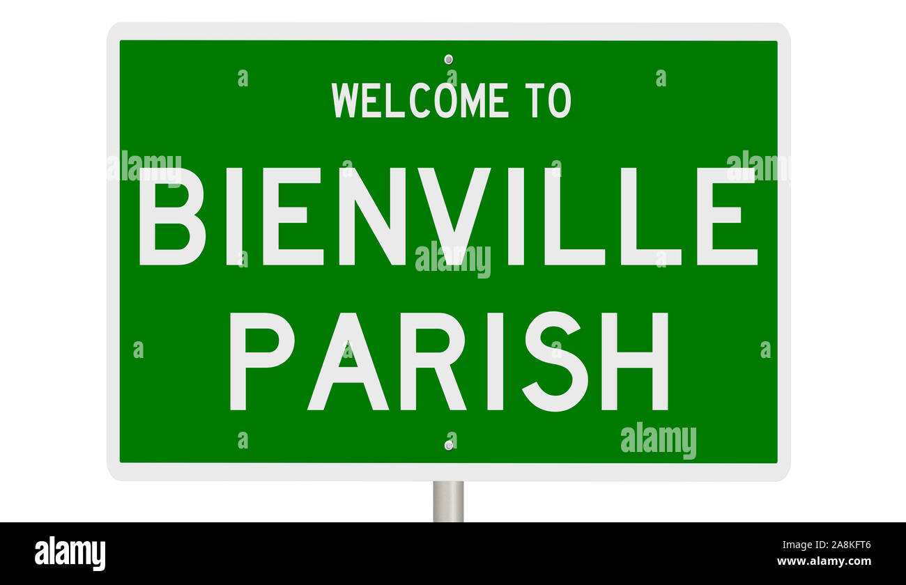 Rendering of a green 3d highway sign for Bienville Parish Stock Photo