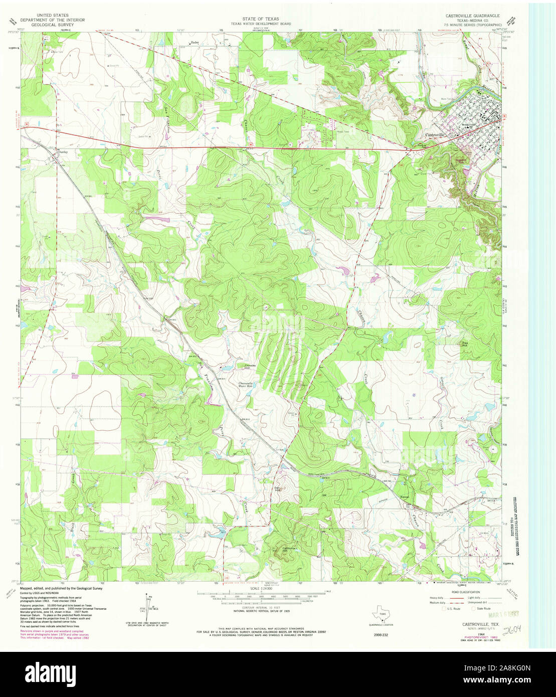USGS TOPO Map Texas TX Castroville 106606 1964 24000 Restoration Stock Photo