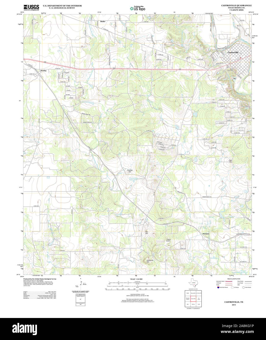USGS TOPO Map Texas TX Castroville 20130221 TM Restoration Stock Photo