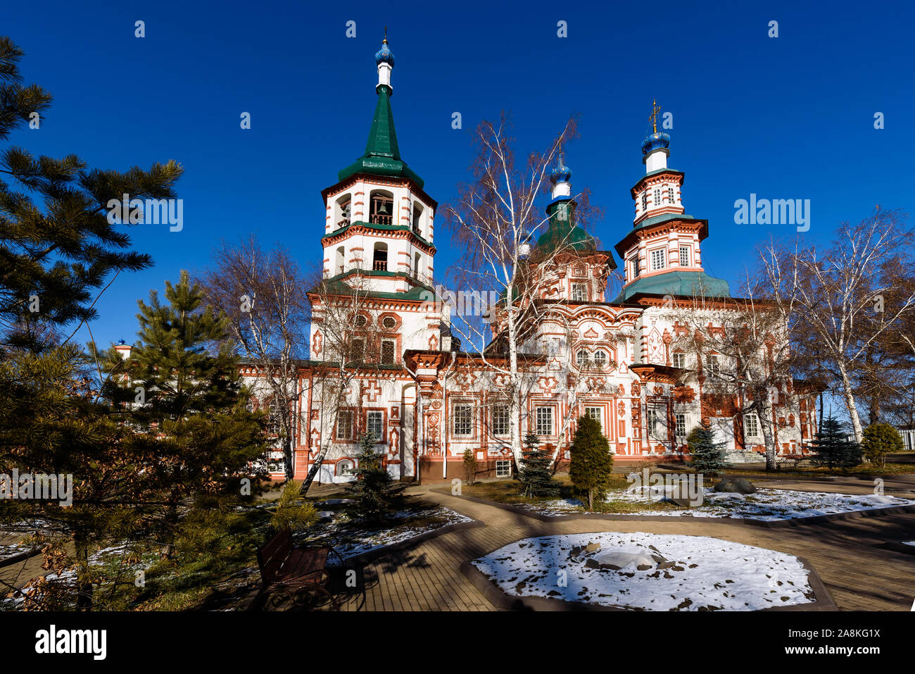 IRKUTSK, RUSSIA - NOVEMBER 6, 2019: Church of the Exaltation of the Holy and Life-Creating Cross of the Lord, built in the years 1747-1760. Stock Photo
