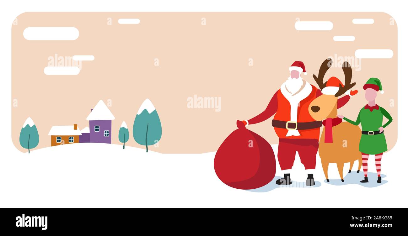 cute elf santa and deer standing together merry christmas happy new ...