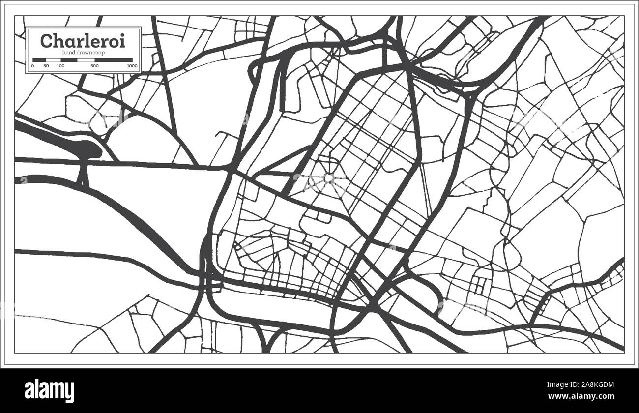 Charleroi Belgium City Map in Black and White Color. Outline Map. Vector Illustration Stock