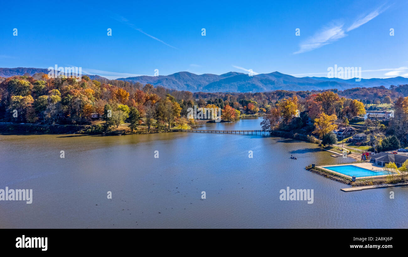 Aerial view Fall Landscape in Lake Junaluska, North Carolina Stock