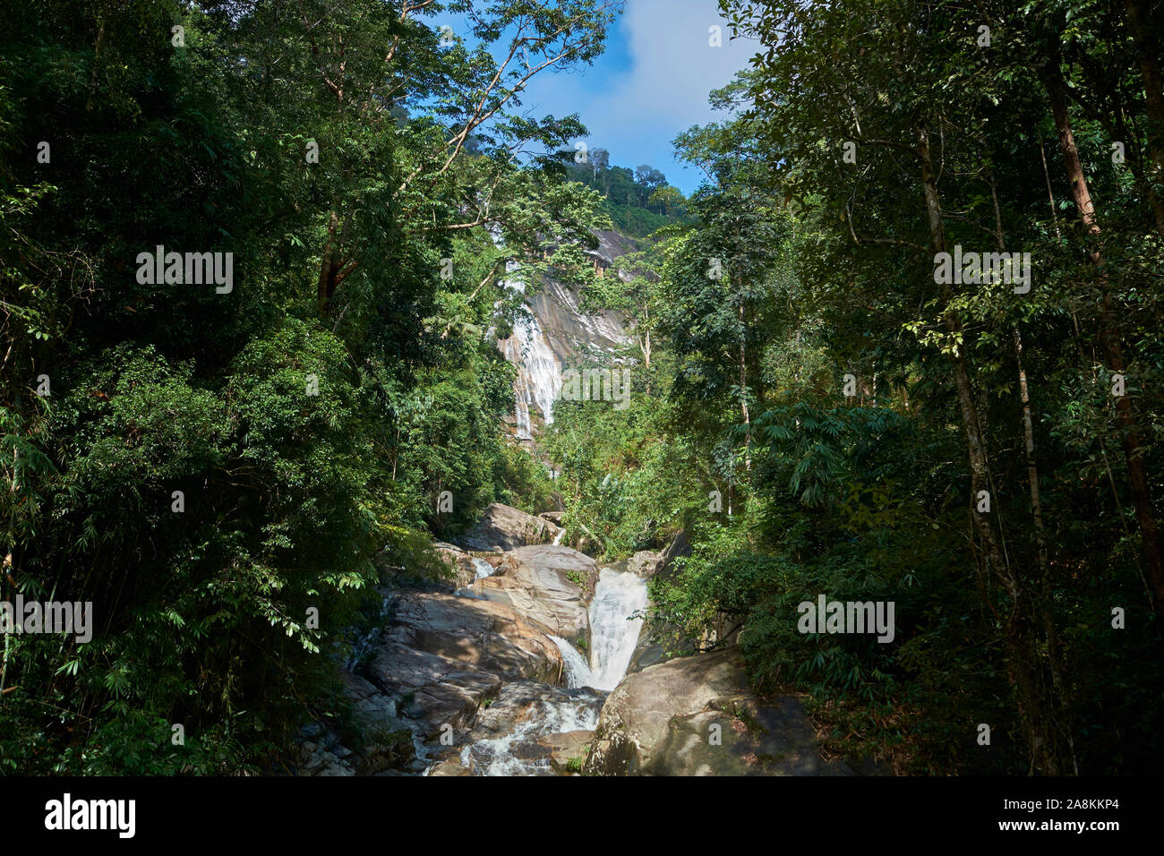 Looking at the big waterfall at Gunung Stong State park. In DaBong, Kelantan, Malaysia. Stock Photo