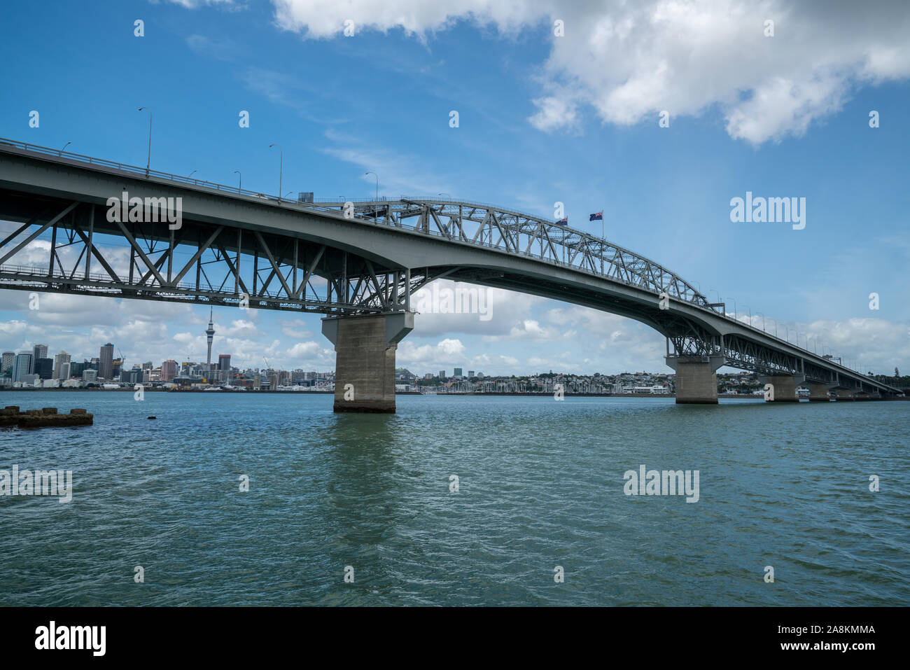 Auckland Harbour Bridge in Auckland, New Zealand, shot from Northcote