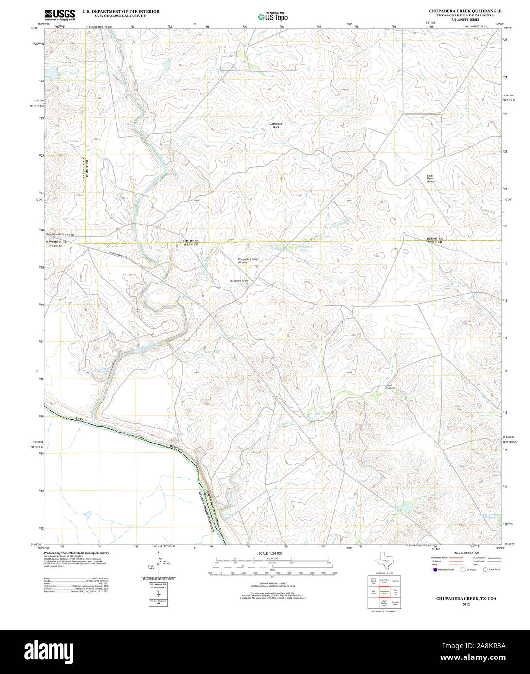 USGS TOPO Map Texas TX Chupadera Creek 20121214 TM Restoration Stock Photo