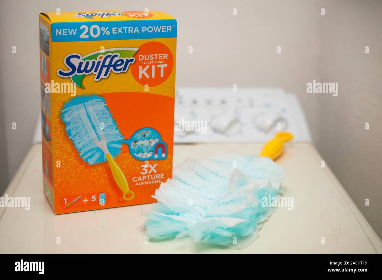 Carrara, Italy - November 10, 2019 - Box of Procter and Gamble's swiffer  duster kit on a laundry machine Stock Photo - Alamy