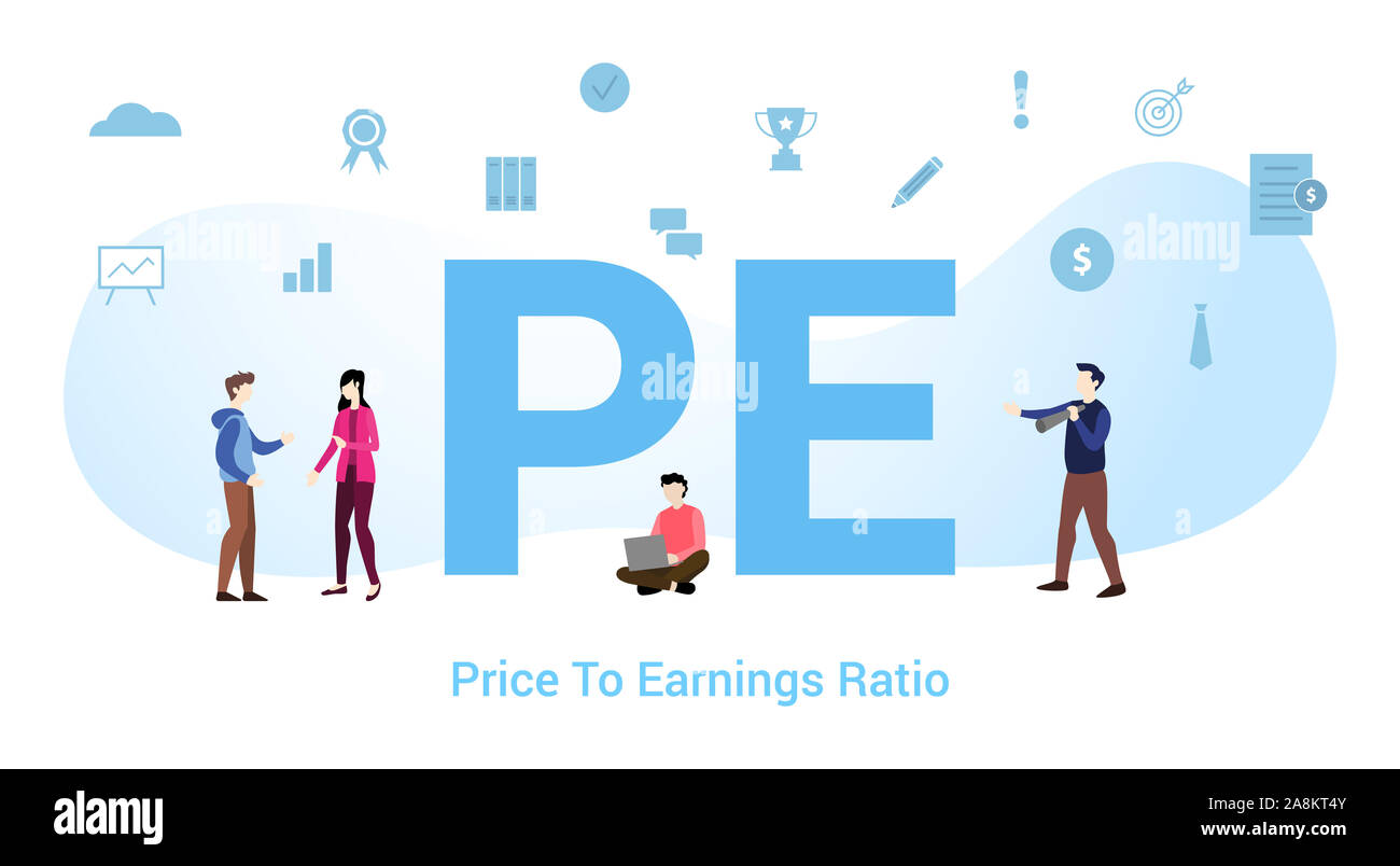 pe price to earnings ratio concept with big word or text and team ...