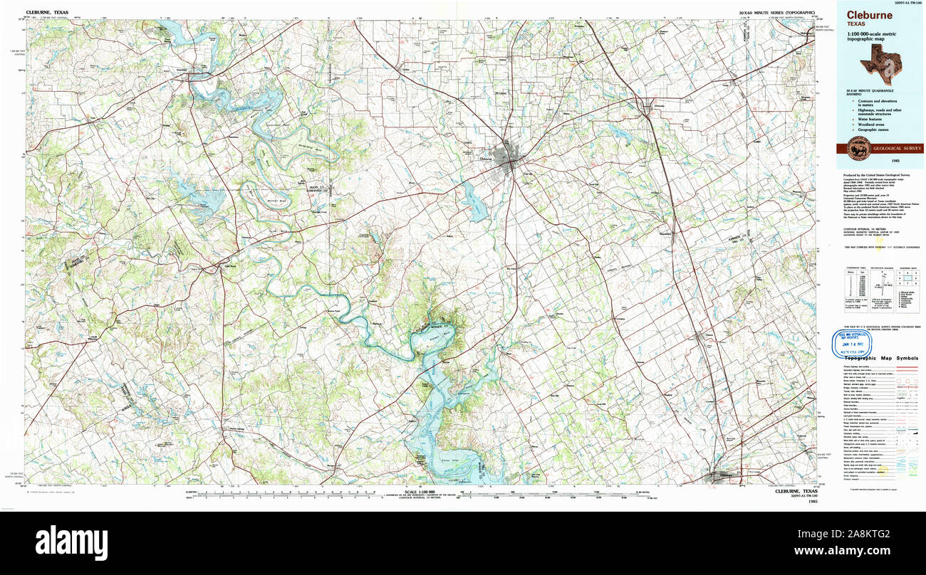 USGS TOPO Map Texas TX Cleburne 122123 1985 100000 Restoration Stock Photo