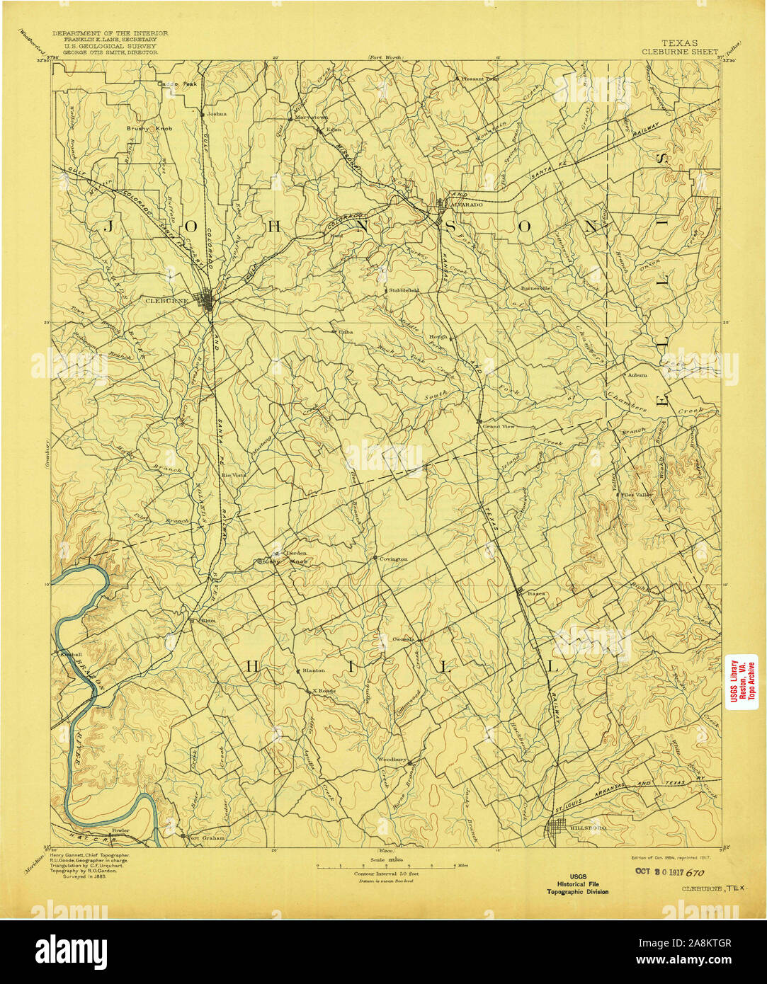 Map of cleburne hi res stock photography - Usgs Topo Map Texas Tx Cleburne 123868 1894 125000 Restoration 2A8KTGR