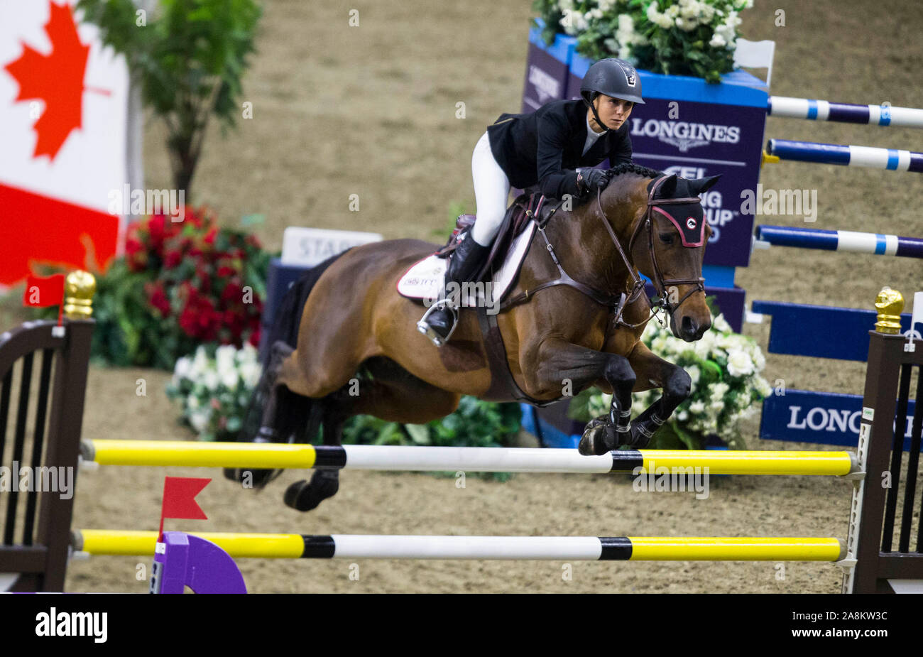 Toronto, Canada. 9th Nov, 2019. Georgina Bloomberg of the United States rides her horse Chameur 137 during the Longines FEI World Cup Jumping Toronto 2019 in Toronto, Canada, Nov. 9, 2019. Credit: Zou Zheng/Xinhua/Alamy Live News Stock Photo