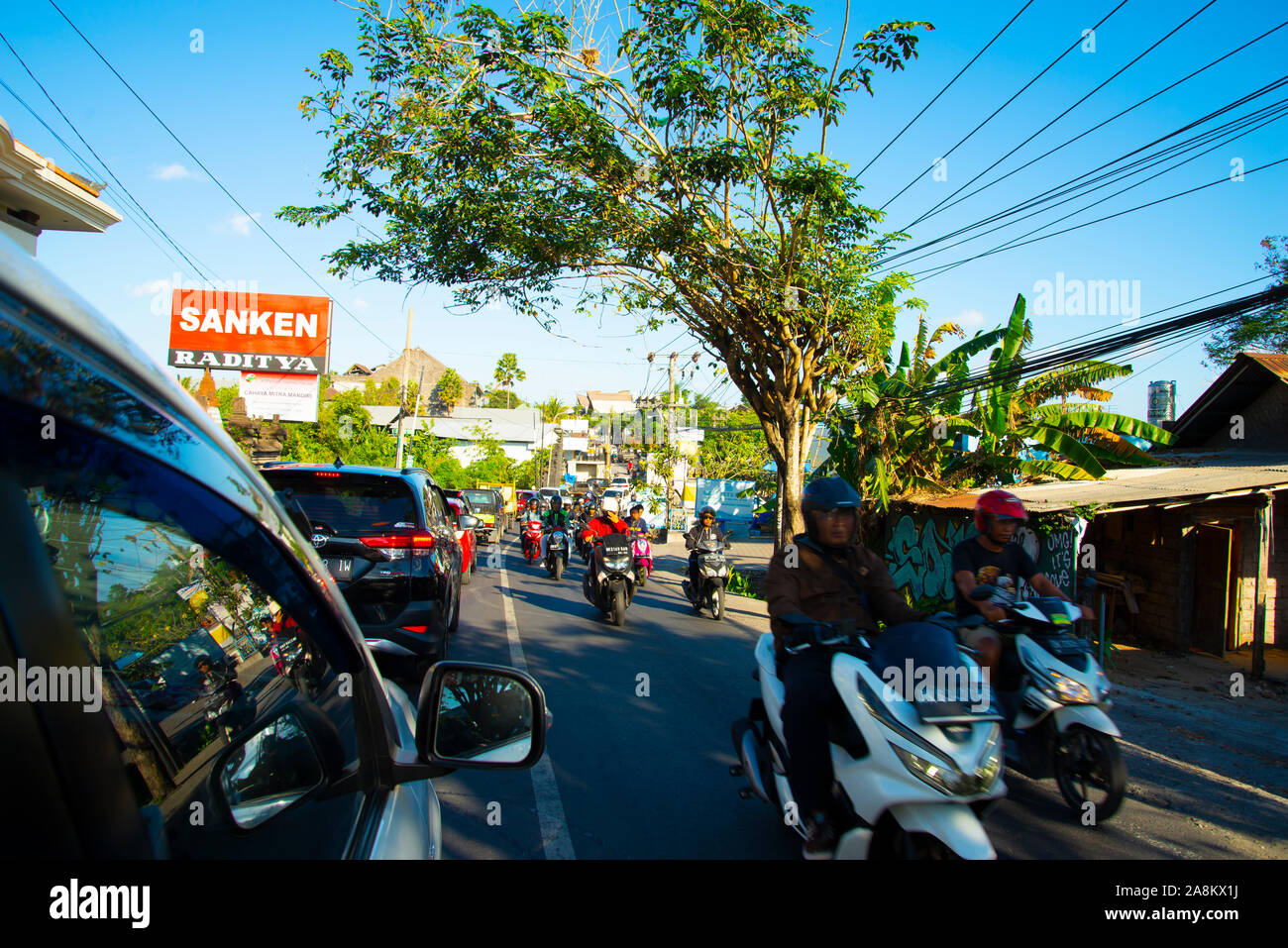 Denpasar, Indonesia - September 2, 2019: Moped transportation in Bali Island Stock Photo