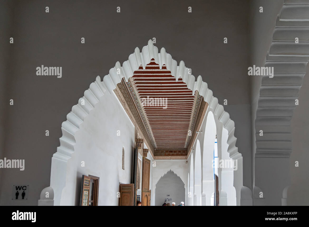 Arch and coffered ceiling in the Bahia Palace in Marrakech. Morocco Stock Photo
