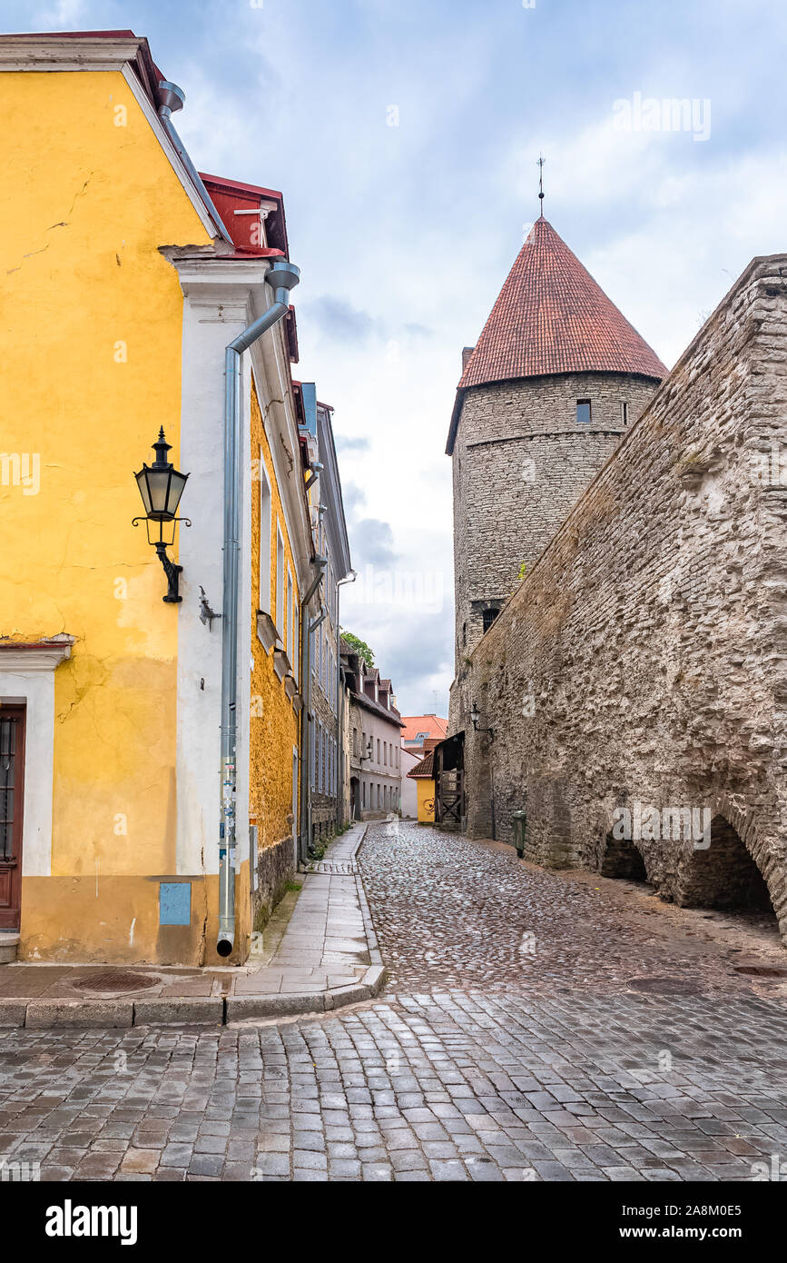 Tallinn in Estonia, colorful houses in the medieval city, typical
