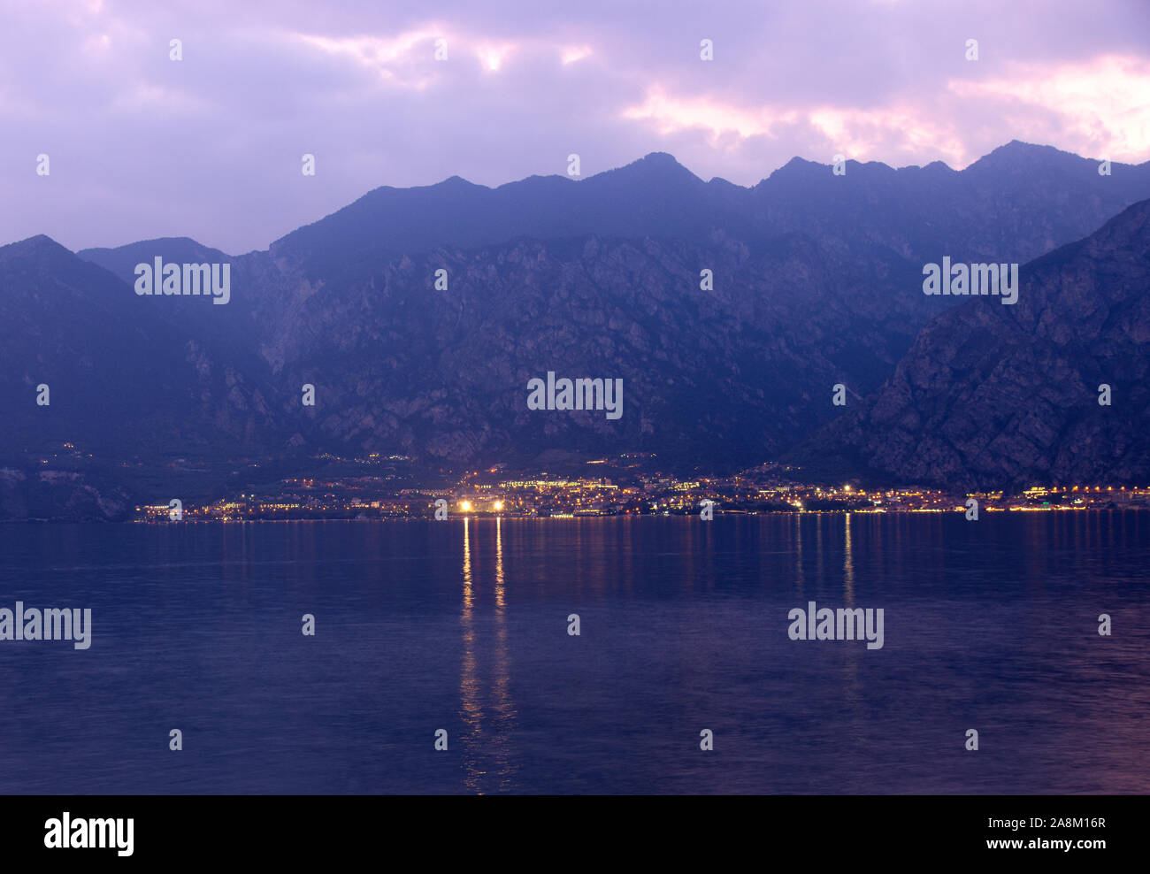Lake Como, Italy. Sunrise over Mandello del Lario. Stock Photo