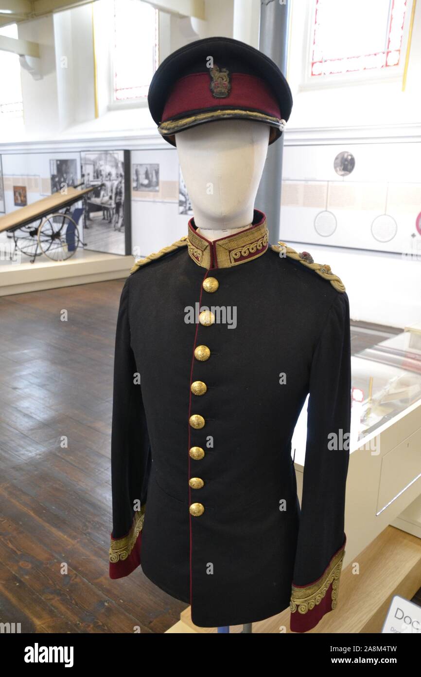 Doctor's Uniforn on display at the Royal Victoria Military Hospital, Chapel Museum, Royal Victoria Country Park, Netley, Hampshire, UK Stock Photo