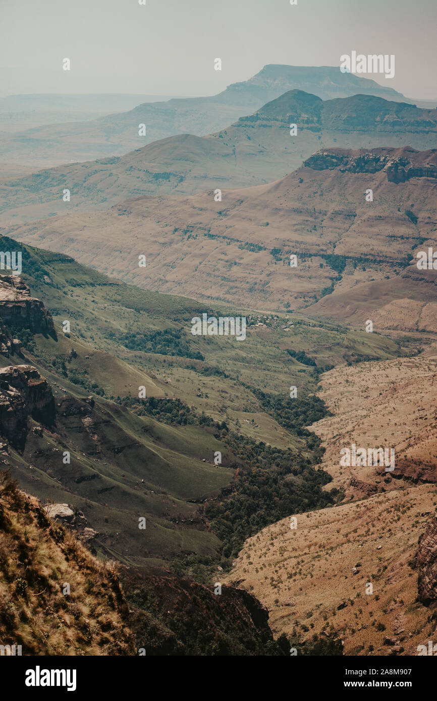 view on the mountains drakensberg next to the amphitheatre in south africa Stock Photo