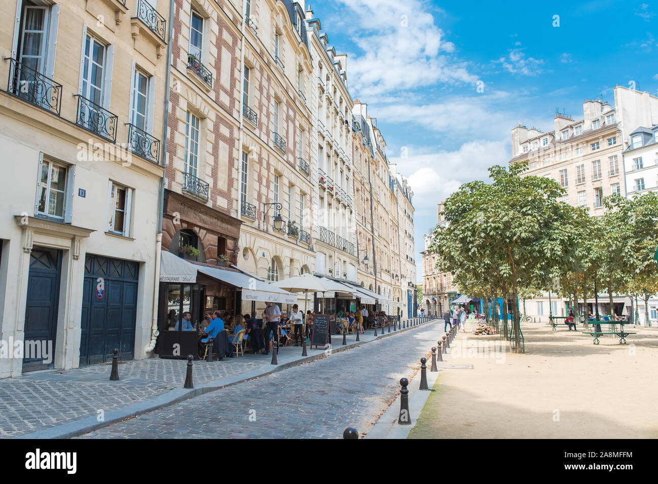 Paris, France, place Dauphine, beautiful place and public square, parisian facades Stock Photo