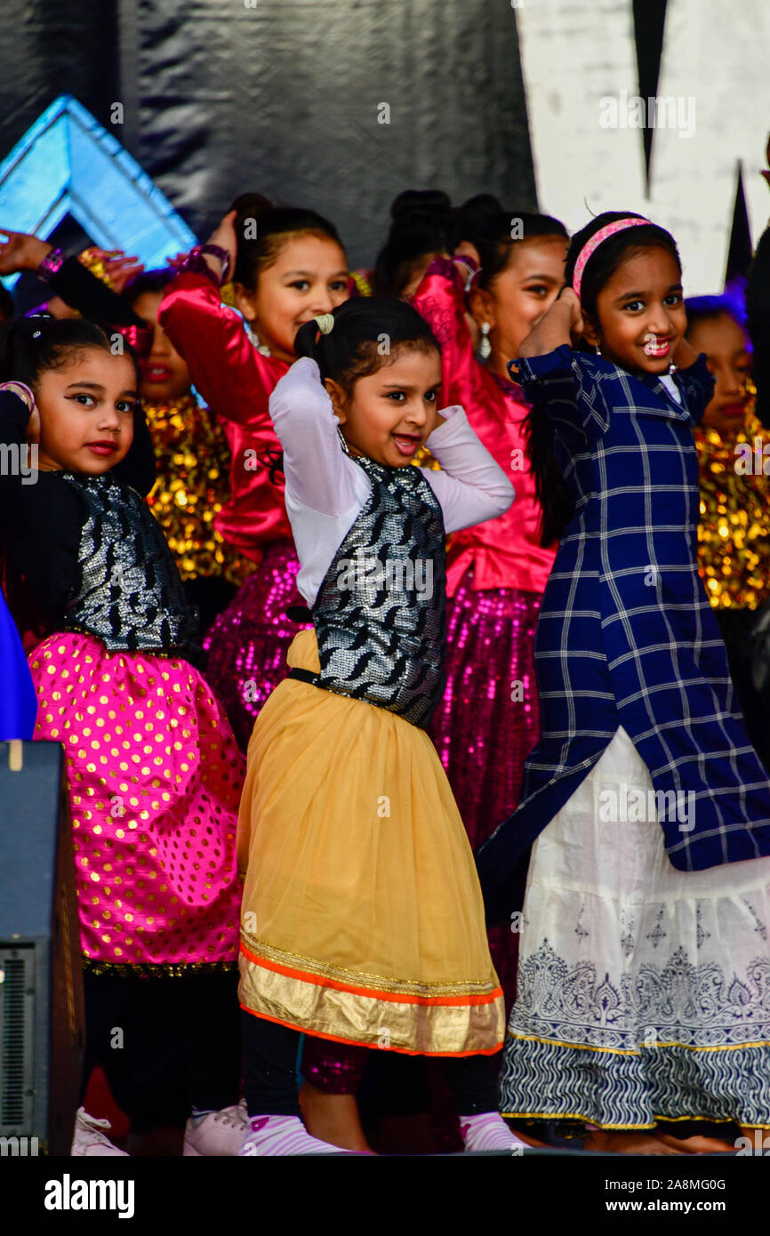 Entertainment and Dancing Children at Wyndham Indian Diwali Festival, Melbourne, Victoria, Australia Stock Photo