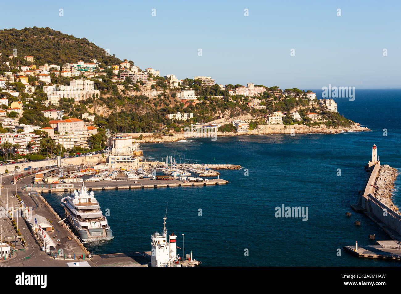Port of Nice and boat harbour, Cote d'Azur, French Riviera Stock Photo