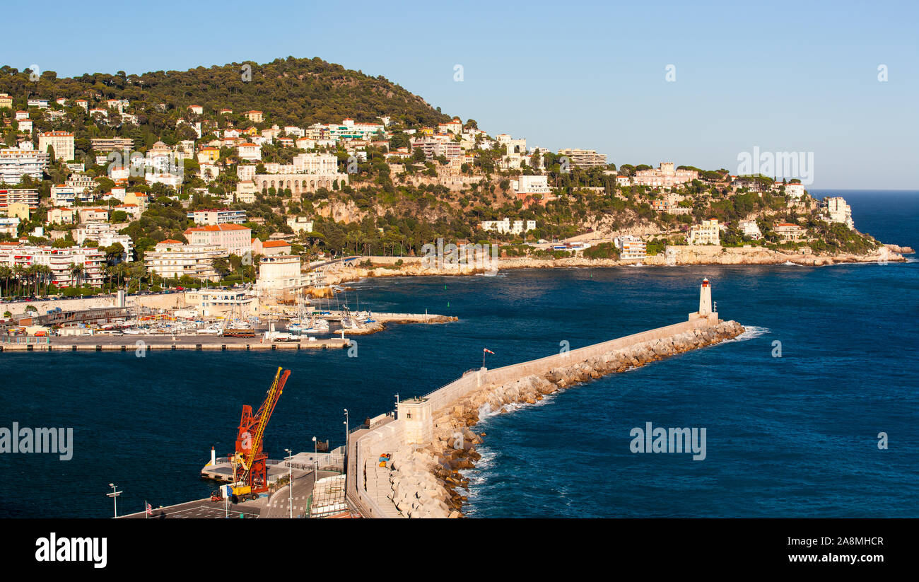 Port of Nice and boat harbour, Cote d'Azur, French Riviera Stock Photo